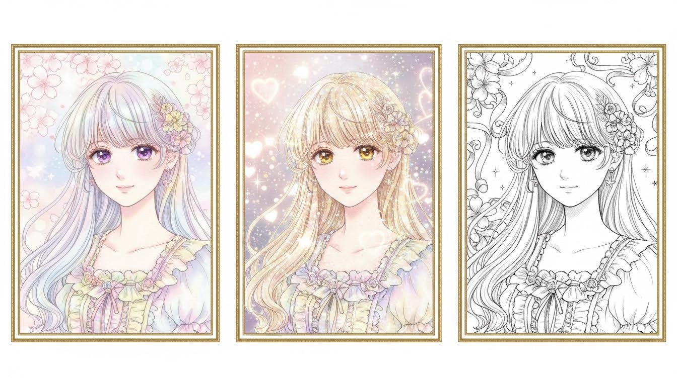 Soft pastel, sparkle, and elegant shoujo anime styles