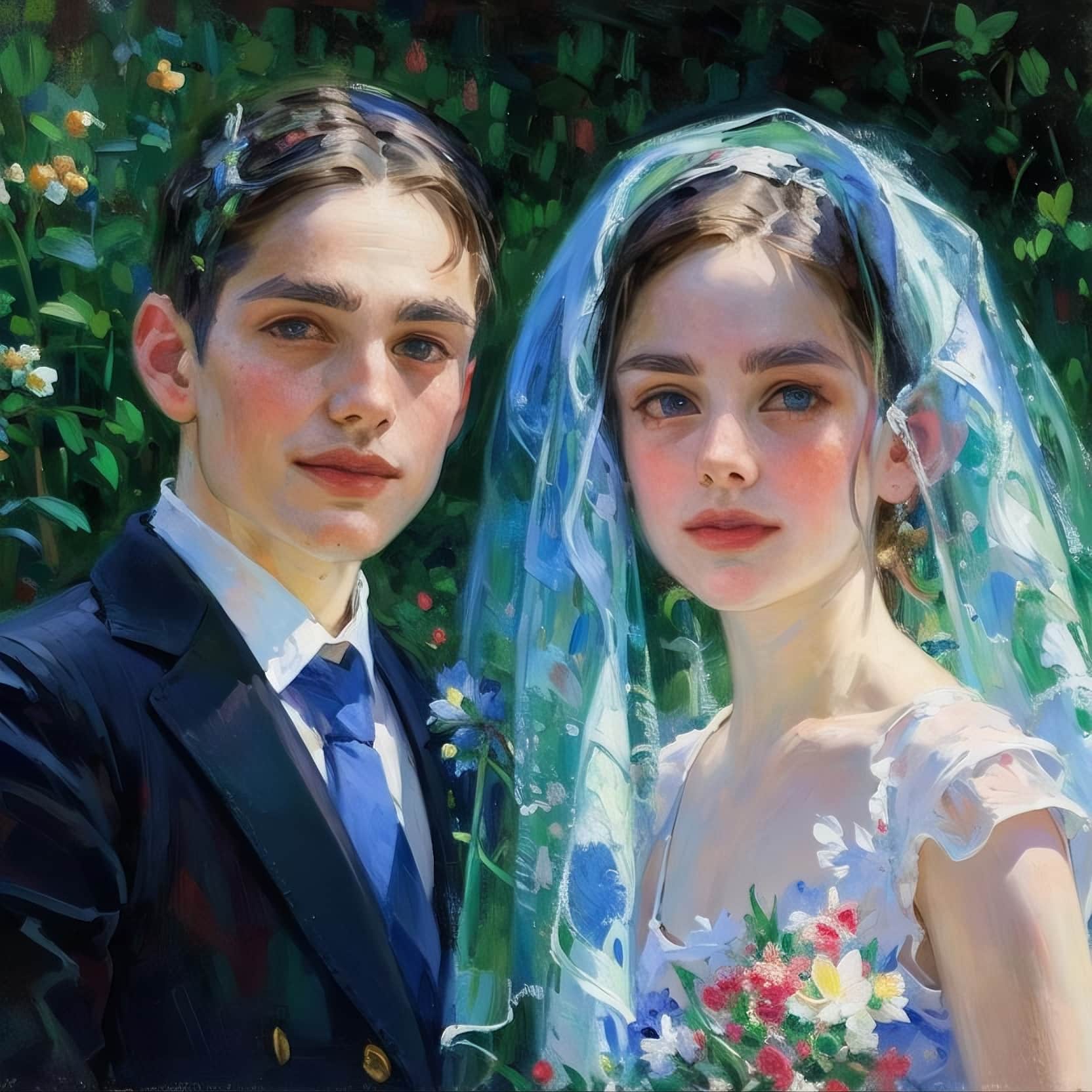 AI Oil Painting Style Wedding Photo