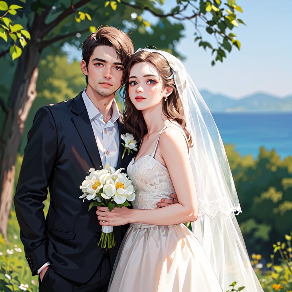 AI Watercolor Style Wedding Photo