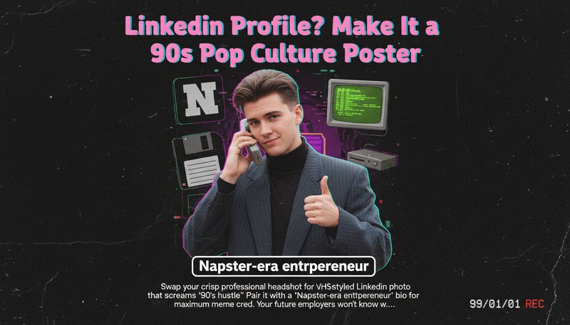 Professional LinkedIn profile photo with 90s VHS filter effects