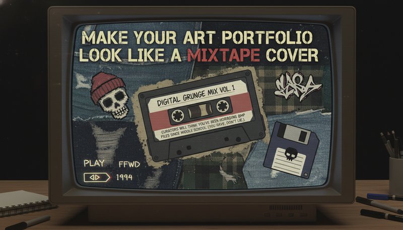 Digital art portfolio piece with 90s grunge and CRT screen effects