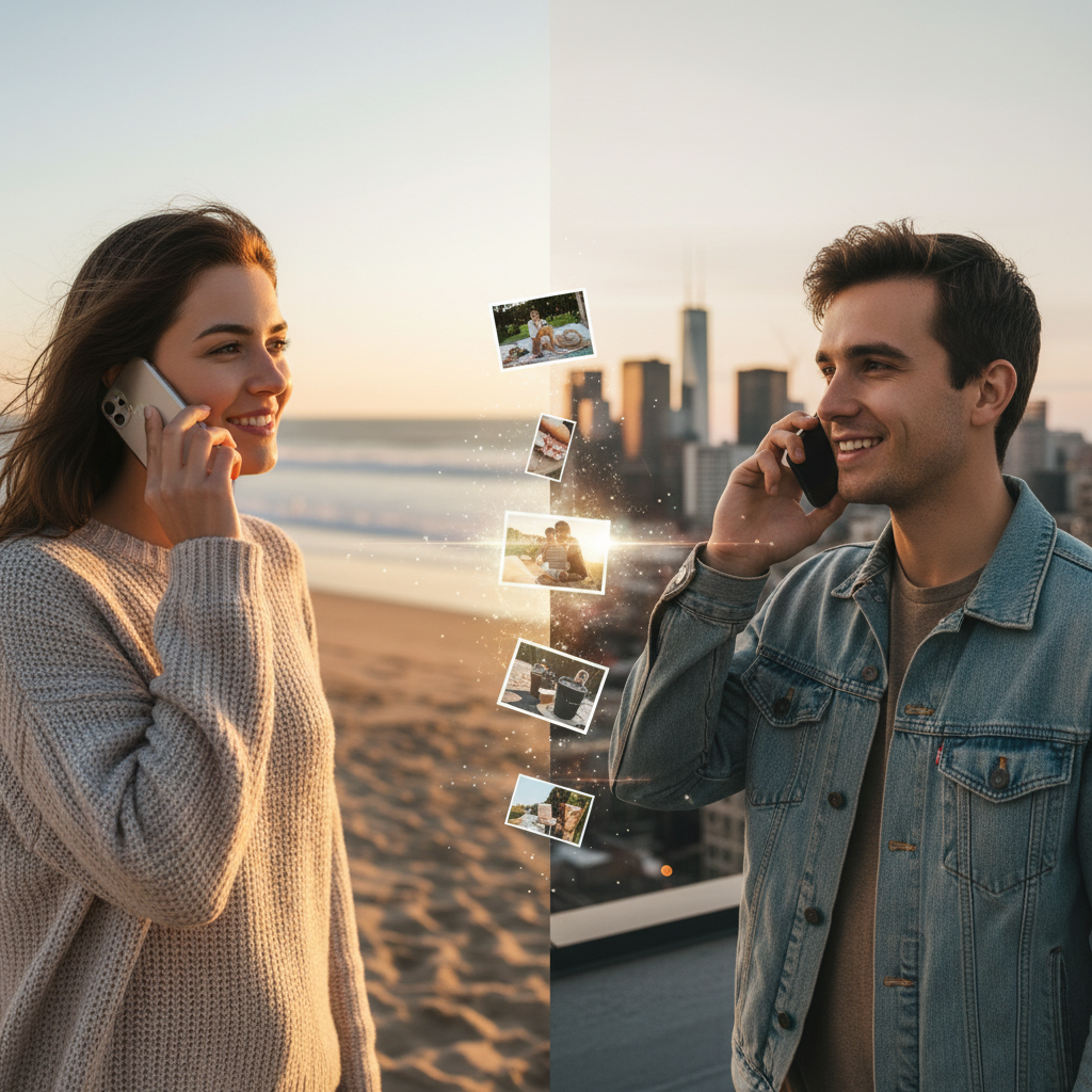 Long-distance couple photo created from separate individual photos