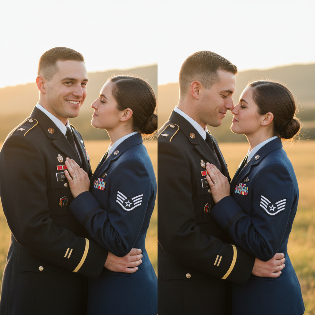 Military couple photo created from separate photos