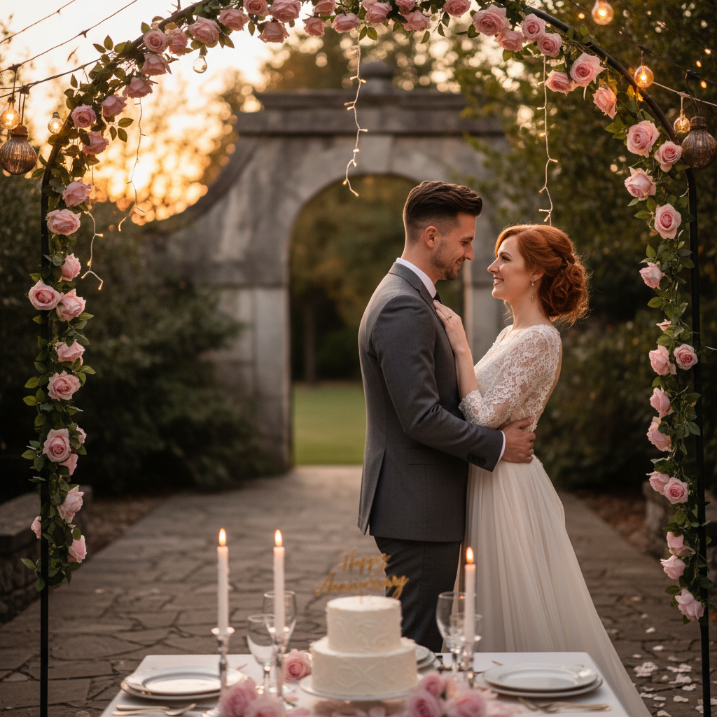 Anniversary couple photo in romantic style