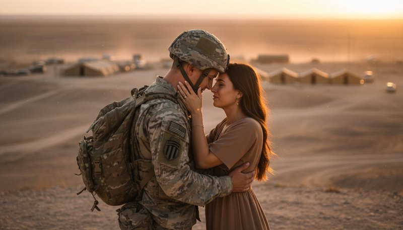 Military couple photo created from separate photos