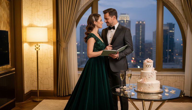 Anniversary couple photo in romantic style