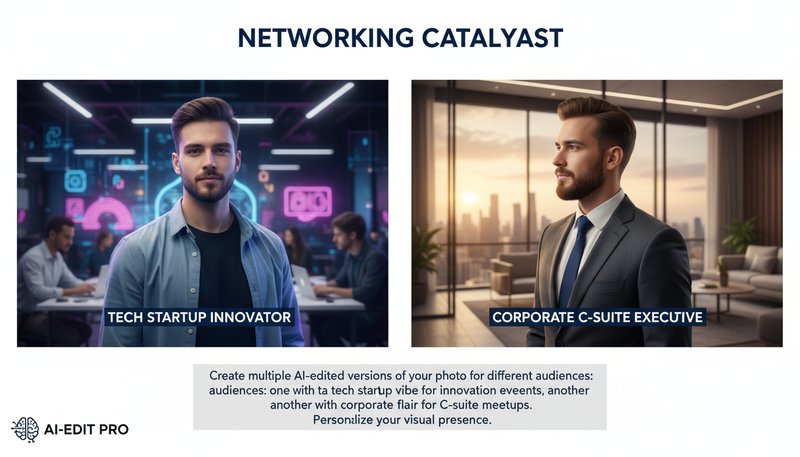 AI-edited photos in tech and corporate styles side-by-side