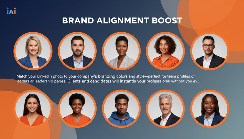 AI-generated team profile photos matching brand colors