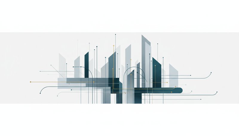 A LinkedIn profile header with a city skyline styled in a sleek, minimalist abstract art style.