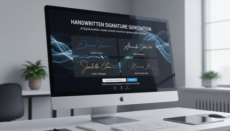 Handwritten signature generation example showing elegant cursive and professional signatures