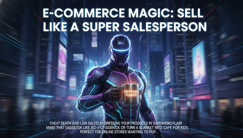 Product image of a neon-lit superhero holding a coffee mug that says 'Espresso Power'