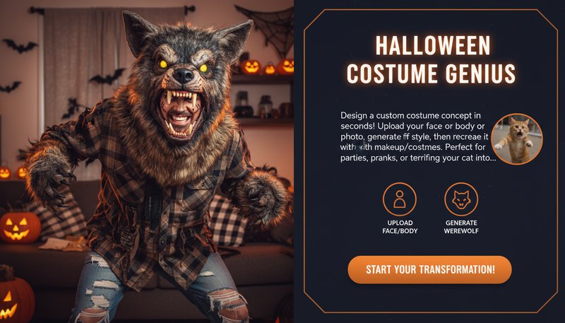 Person in a homemade werewolf costume based on generated design