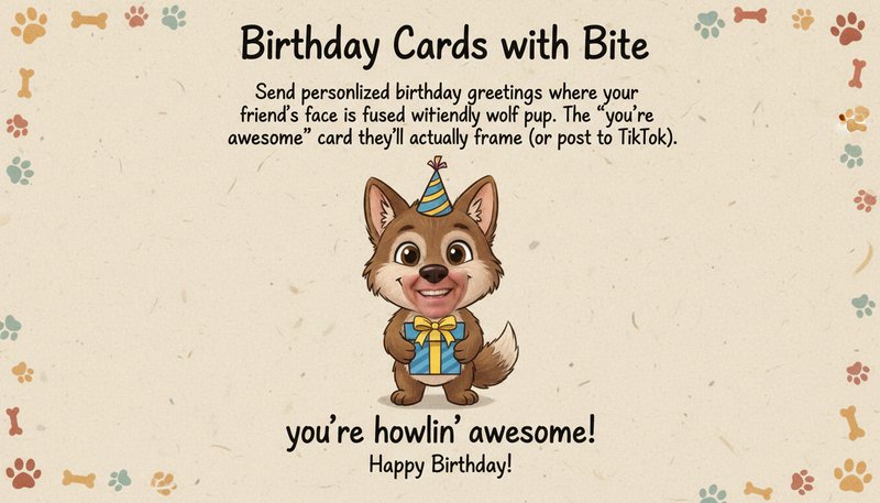 Handwritten birthday card with a digital werewolf illustration
