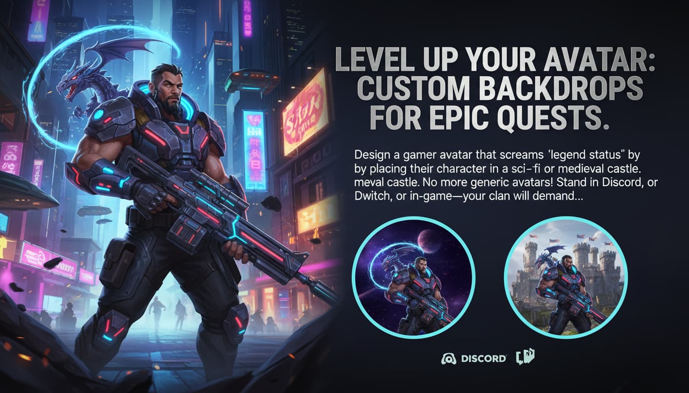 A gamer avatar with a cyberpunk city backdrop