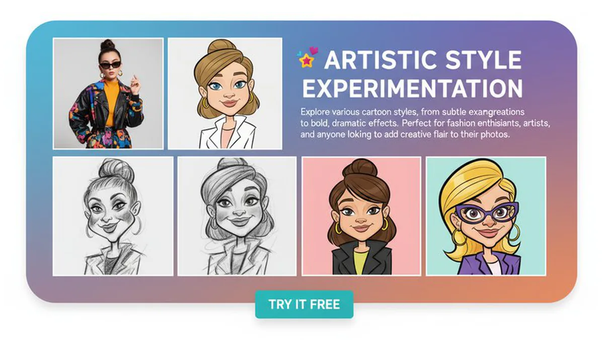 Caricature AI generator results for social media avatars, personalized gifts, and cosplay inspiration
