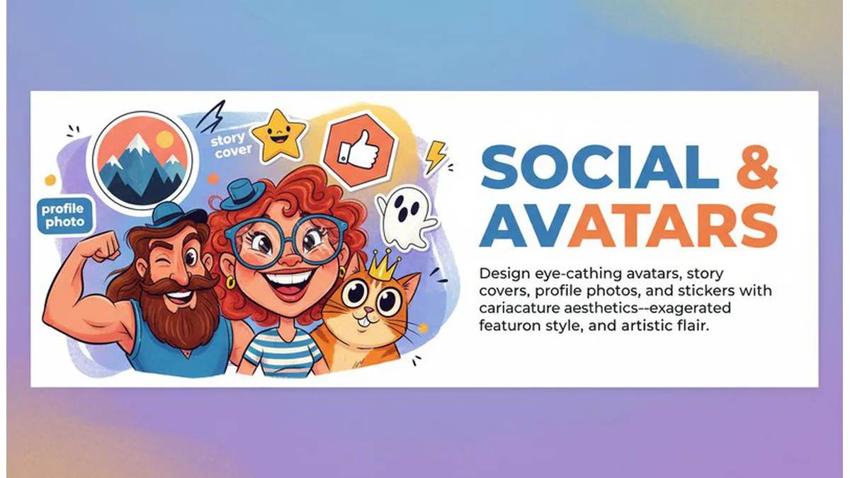 Caricature AI generator results for social media avatars and profile pictures with bold illustrated style