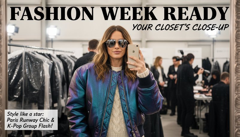 A product photo of someone wearing a stylish jacket, styled like a celebrity on the fashion runway