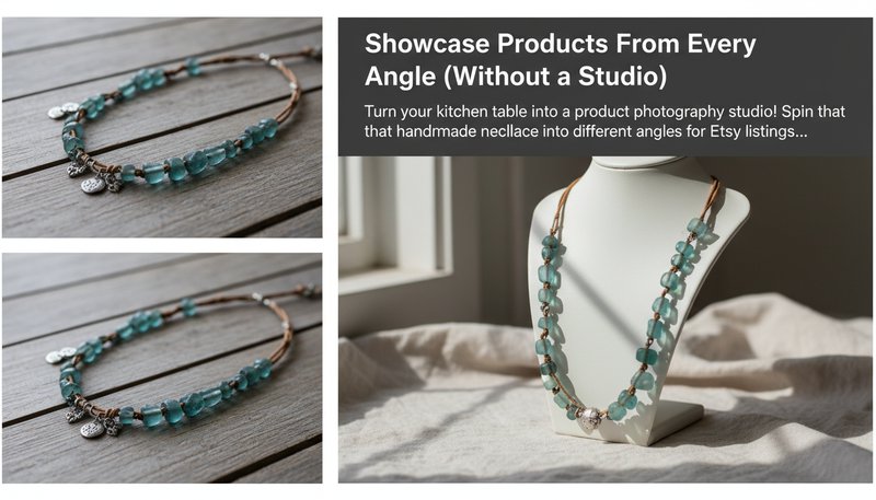 A necklace displayed in multiple angles from a single photo upload