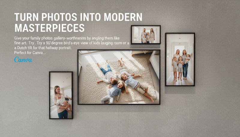 A family portrait displayed vertically with dramatic diagonal angles