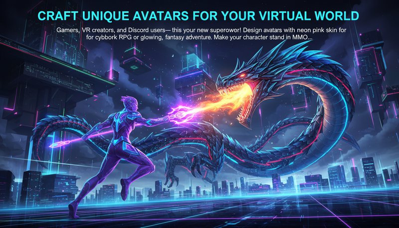A game avatar with holographic purple skin battling a dragon in a neon-lit digital landscape.