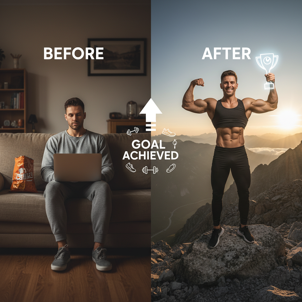 Fitness coach using before after comparison, client transformation tracking