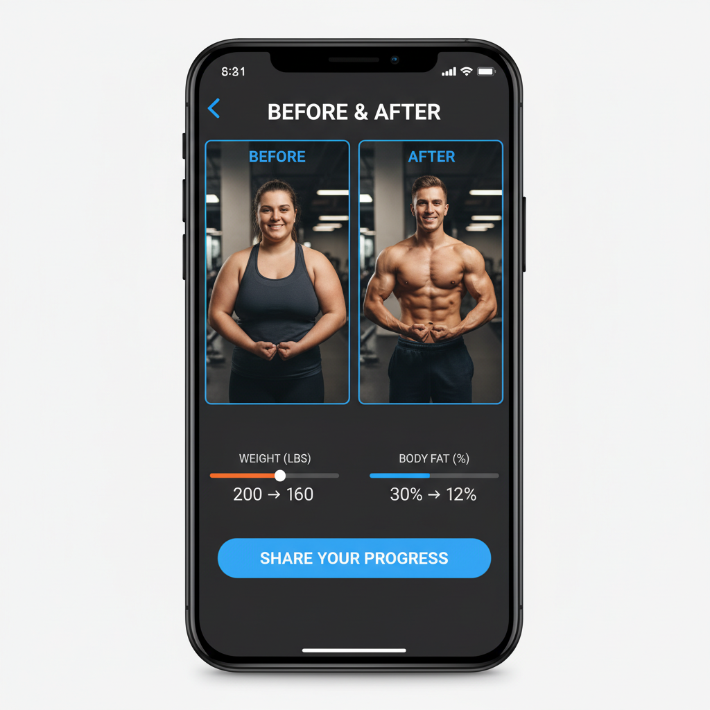 Personal fitness goal setting, before after visualization, motivational