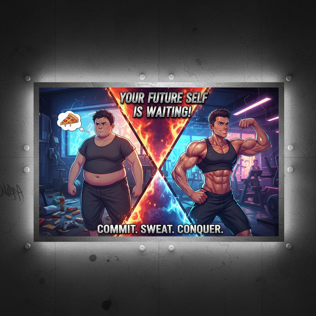 Home gym motivation wall art, fitness transformation preview, motivational fitness poster