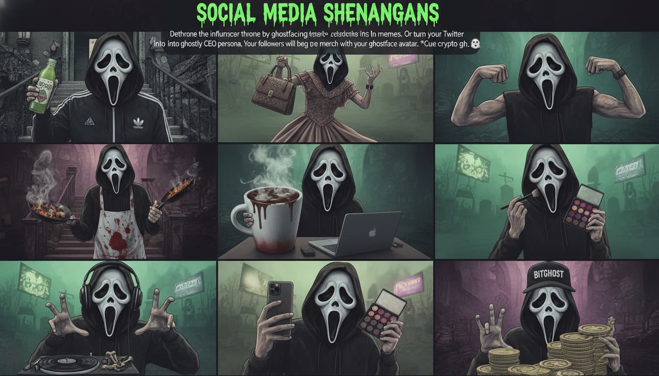 A spooky Instagram ad showing Ghostface-style coffee cups and candy with foggy backgrounds