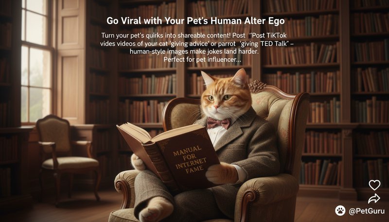 A TikTok-style video frame of a human-like cat sitting in a library holding a book