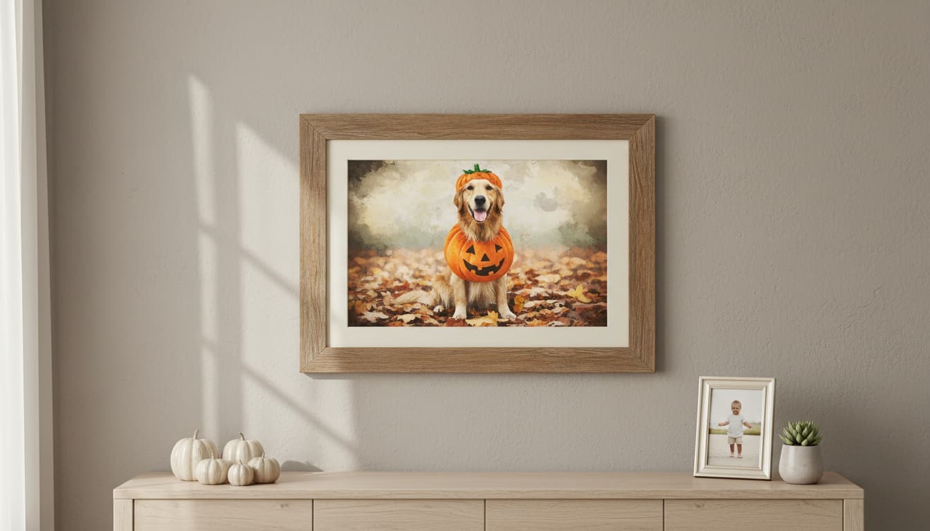 Custom framed wall art featuring a text-free family photo with artistic edits