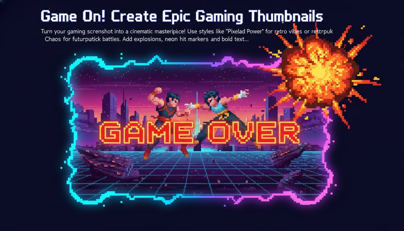 A gaming screenshot with glowing pixel art borders, a glowing 'Game Over' text, and a giant fire explosion in the corner.