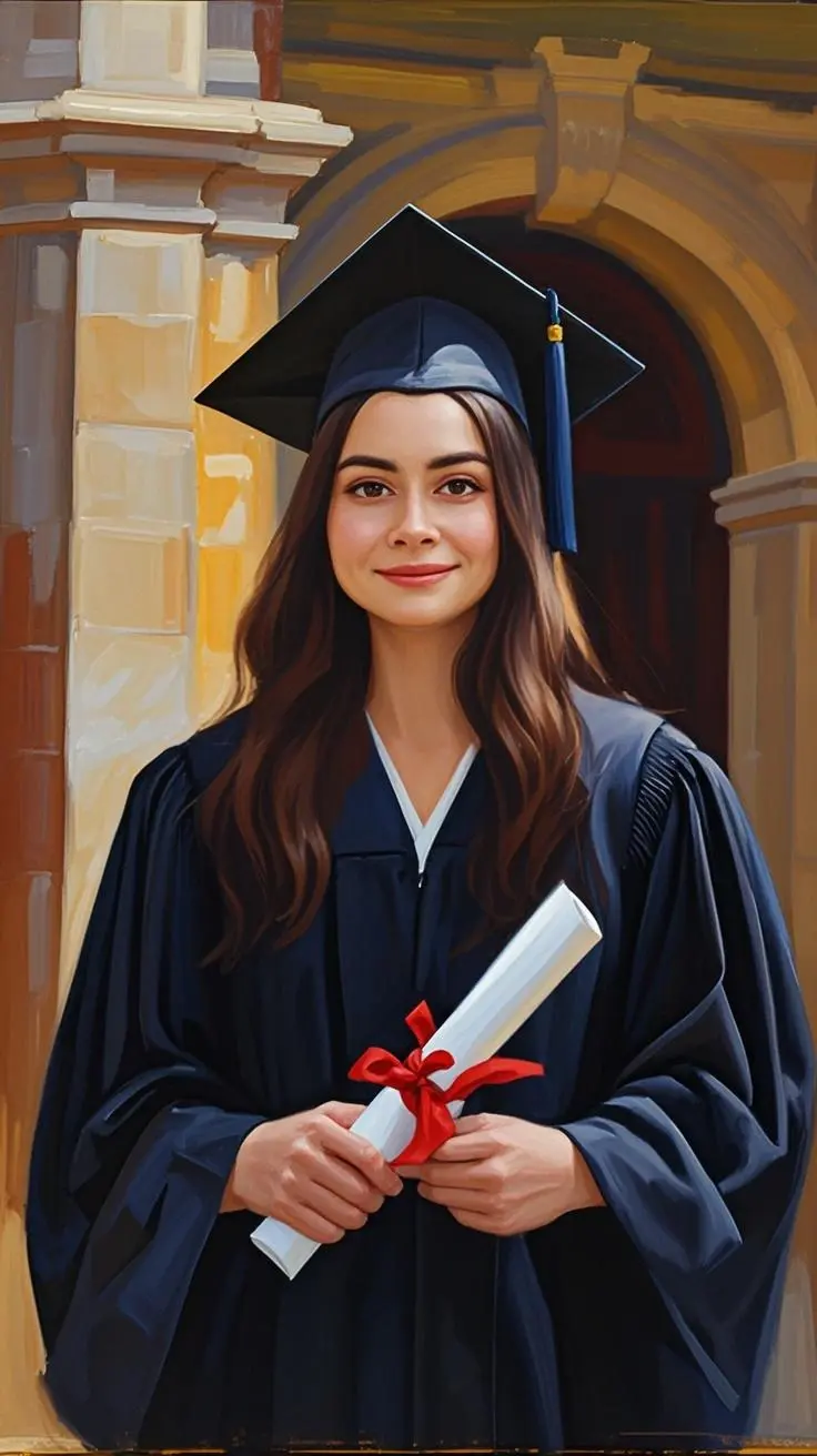 Graduation portrait oil painting made from a photo, with our MEDIA AI art generator